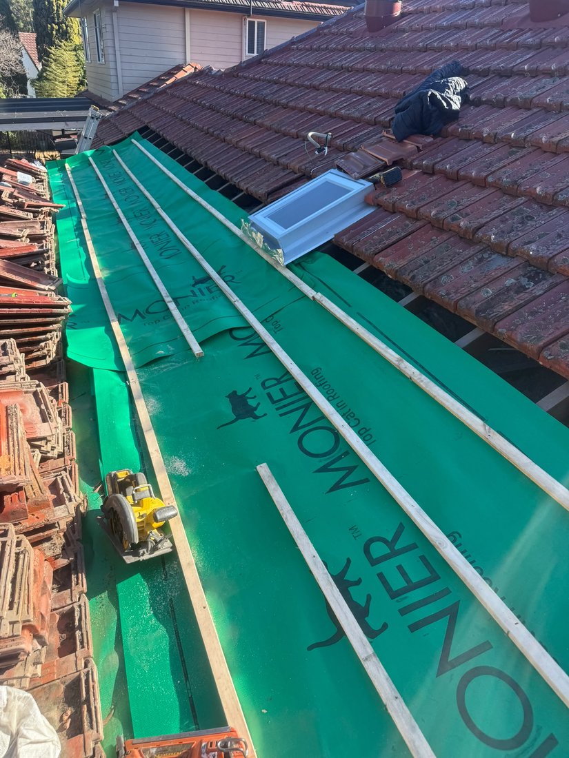 New battens and sarking installed during roof repair Sydney